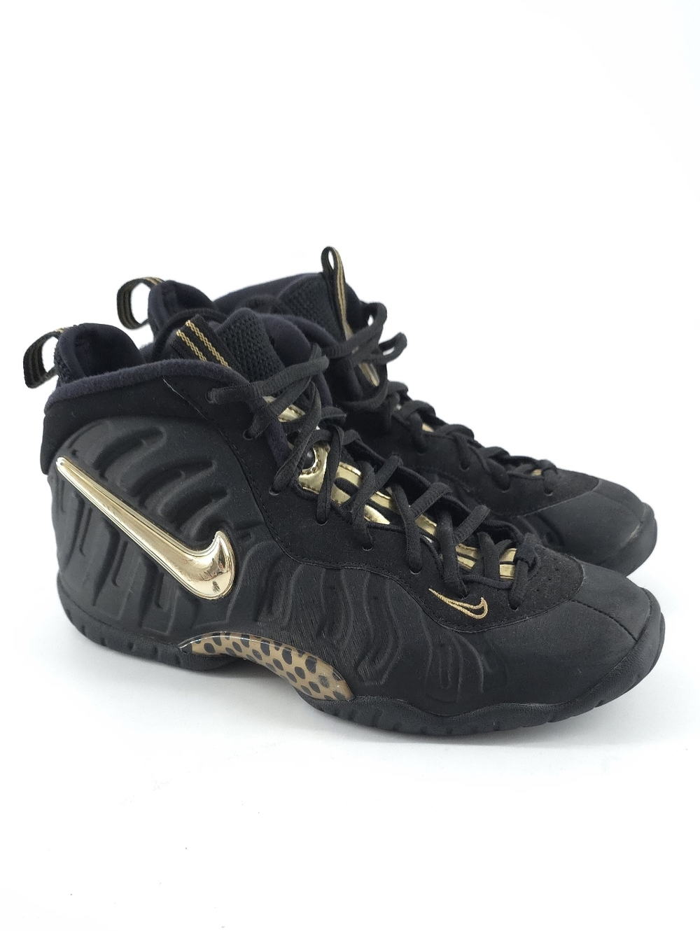 Nike Little Posite Pro GS Black Metallic Gold Size 5Y 644792-010 Basketball Shoe